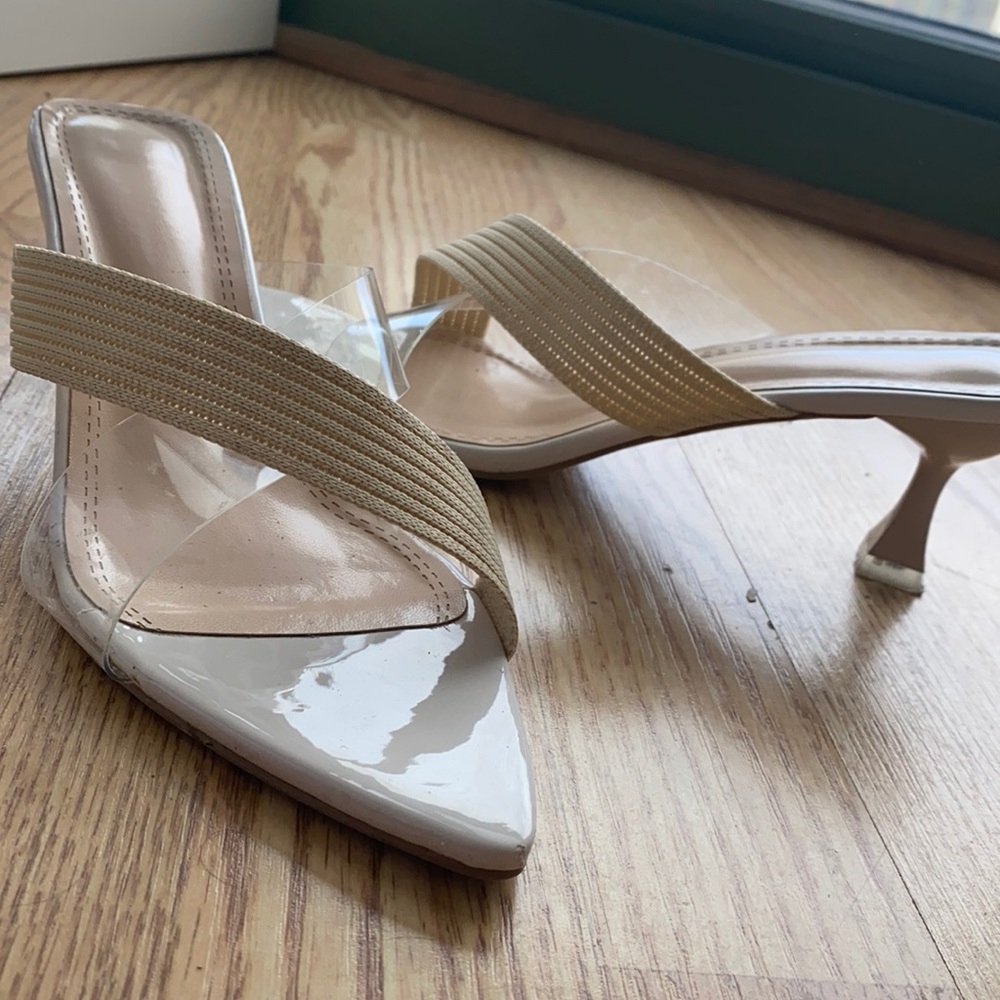 Slightly worn beige cross sandal